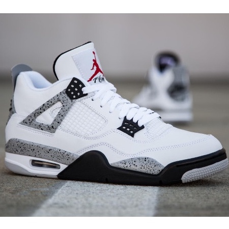 Sepatu Nike Air Jordan 4 White Cement Grey Putih Abu Premium