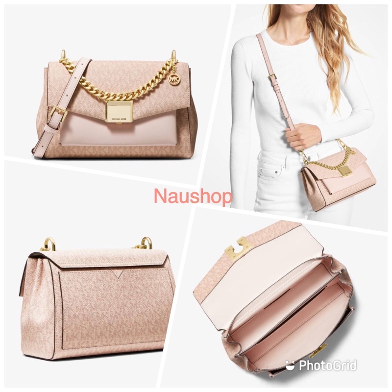 Michael Kors MK Lita Medium Logo Signature Two Tone Ballet Pink Blush