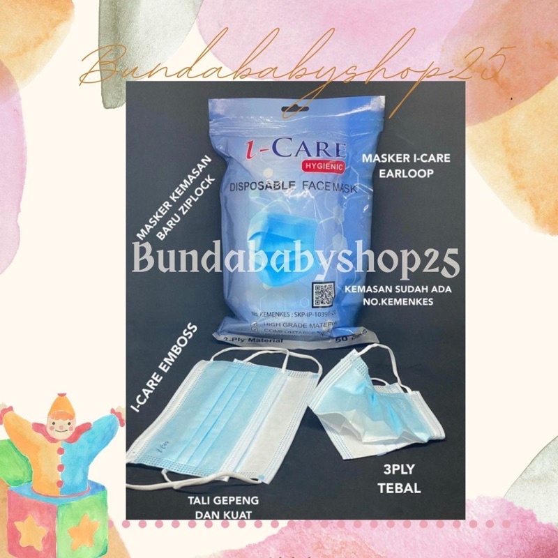I-Care POUCH Masker Earloop Hygienic 3ply isi 50 pcs Icare Kemenkes #Bundababyshop25