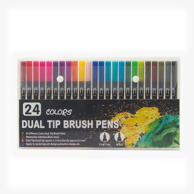 Fine Liner Dual Tip Brush Pen Felt-Tip Pen Drawing Painting Watercolor Art Marker Pens School Supplies