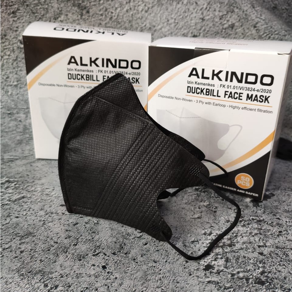 MASKER DUCKBILL ALKINDO HITAM / PUTIH ADULT FACE MASK 3PLY