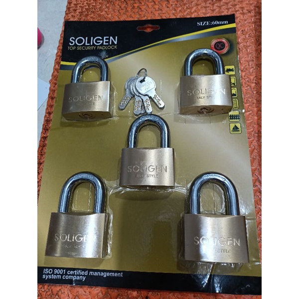GEMBOK KUNINGAN SOLIGEN 60 MILI GEMBOK 60 PENDEK ISI 5 PCS SOLIGEN TOP SECURITY PADLOCK