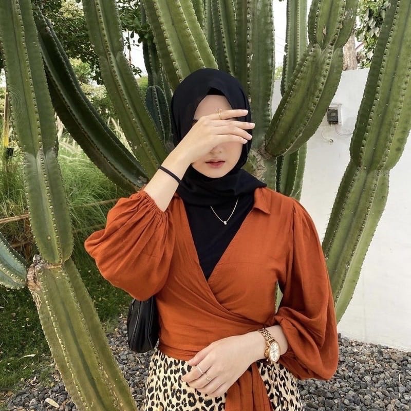 Desita Crop Blouse /Wrap Top Blouse Kemeja /Atasan Kimono Tali Ikat Polos