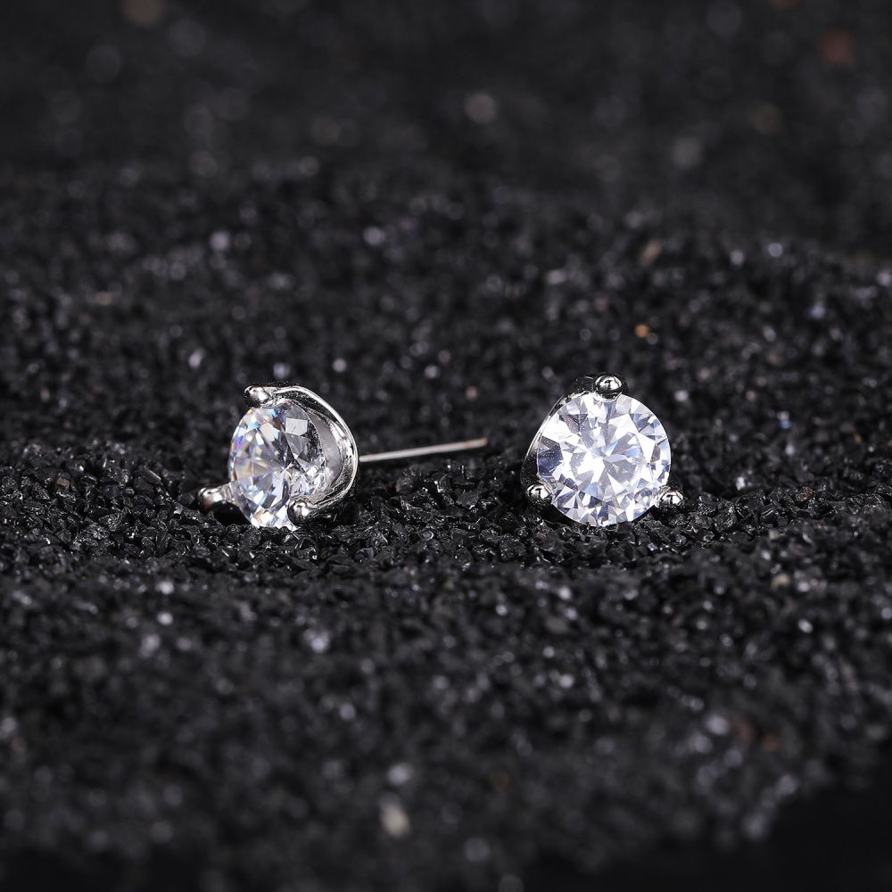 1 Pasang Anting Stud 925 Silver 14K Gold 5 / 6 / 7Mm Bentuk Bulat Aksen Kristal Kilau