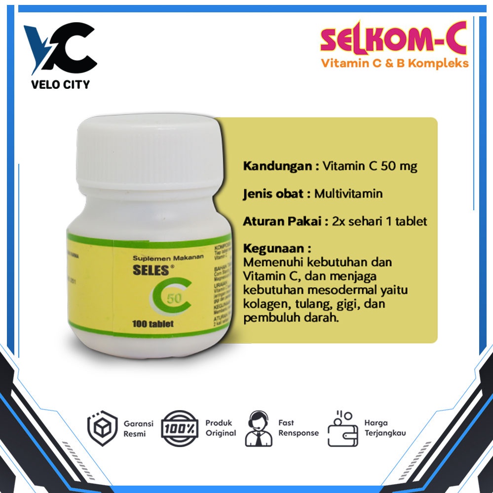 Selkom C I Seles C I Vitamin C 25Gr Kemasan Botol Isi 100pcs