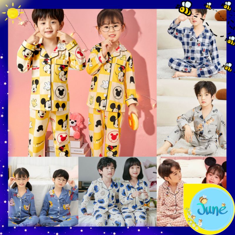 JUNE COLLECTIONS BAJU TIDUR ANAK PIYAMA KANCING BAYI SET LENGAN PANJANG BAHAN LEMBUT #035-040