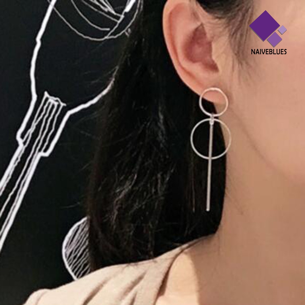 Anting Stud Tassel Panjang Geometris Ganda Bahan Alloy Untuk Wanita