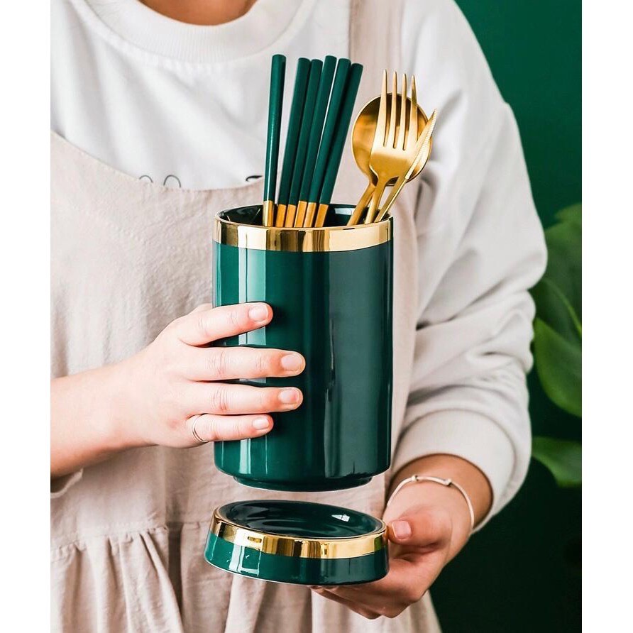 UNIK#TSEN Tempat Sendok Garpu Keramik / Holder Spoon Fork / Tempat Penyimpanan Sendok Garpu Sumpit