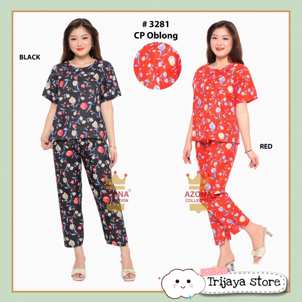 Trijaya . piyama wanita dewasa CP OBLONG one set / baju tidur bahan katun motif bunga allsize