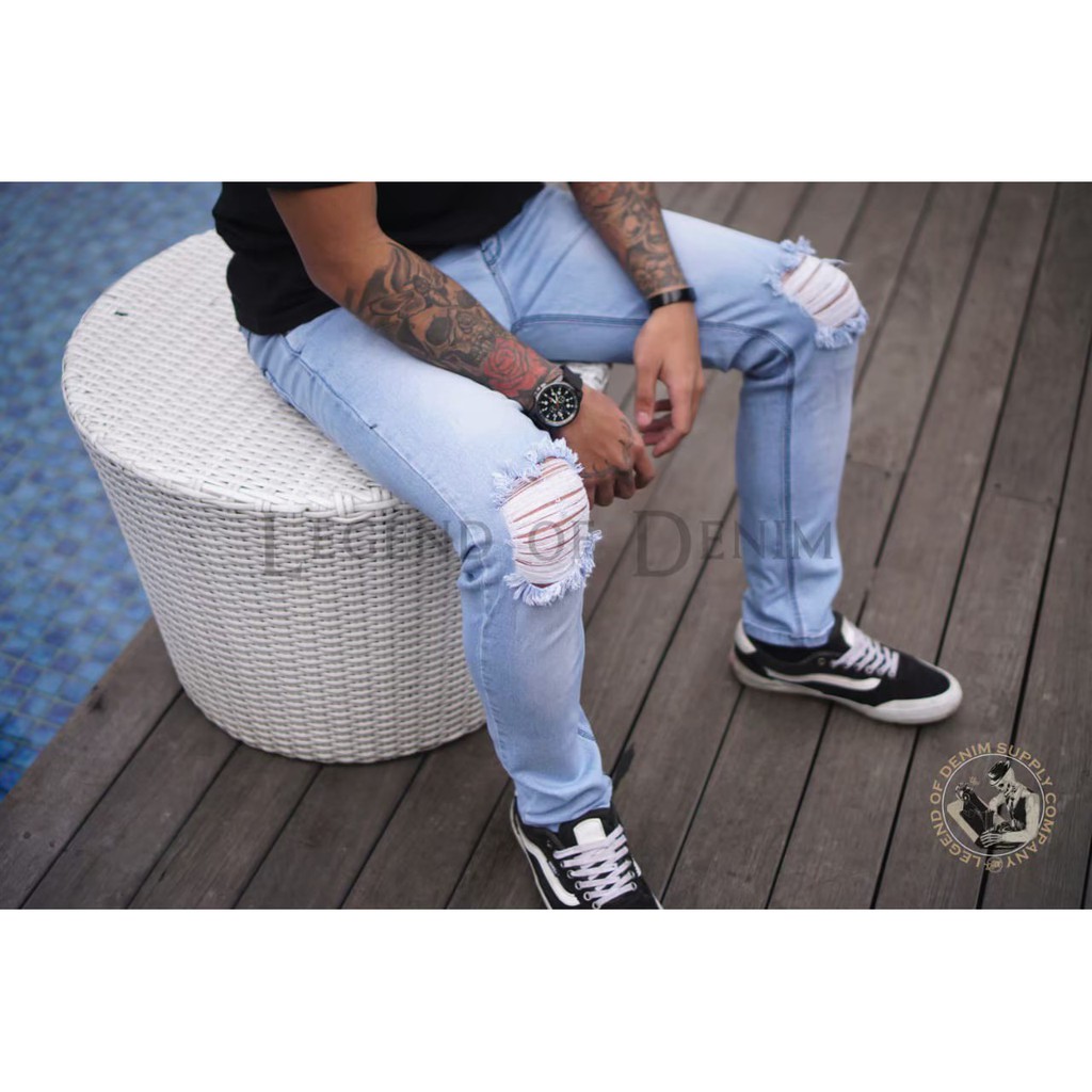 Celana Jeans Pria Sobek Lutut Robek Ripped Destroy Premium Original By LEGEND OF DENIM Cut Knee