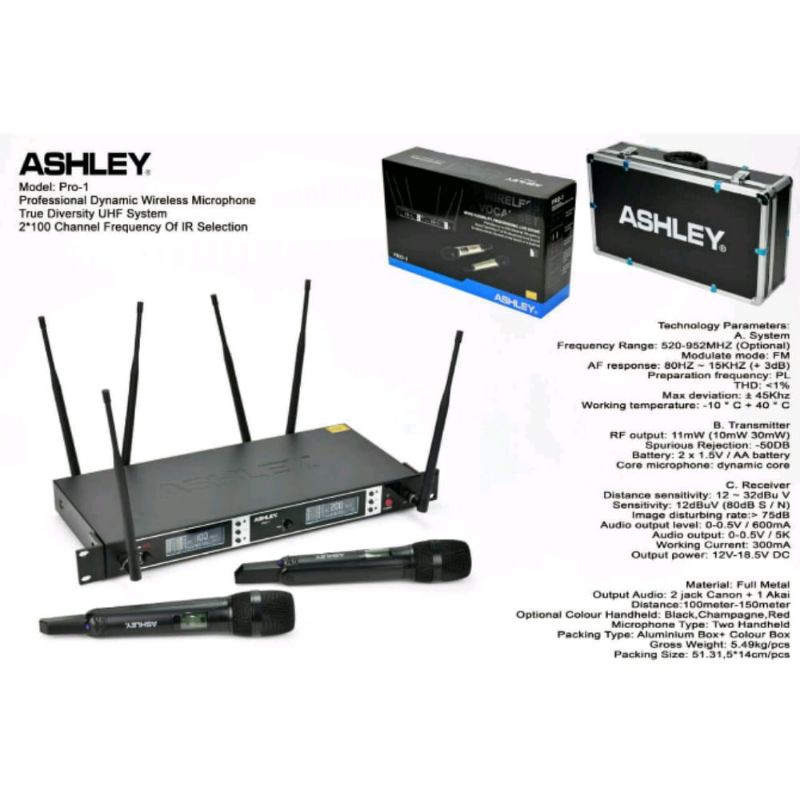 Mic Wireless Ashley Pro 1 Antena 6 Black Original Free Hardcase