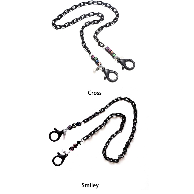 【COD】Hitam Smiley Face Mask Lanyard Acrylic Chain Lanyard Anti-Lost Face Mask Kalung Kacamata Rantai Aksesoris