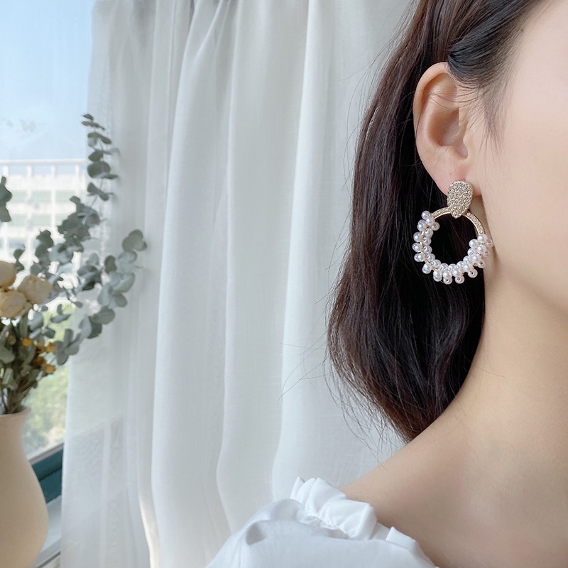 Shuling Women Ear Jewelry S925 silver needle Baroque Pearl Earrings Female Super Cute High Sense Diamond Earrings