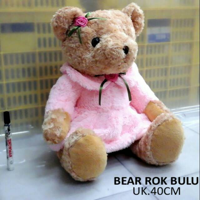 Boneka Teddy bear rok bulu bahan lembut 40cm teddy beruang