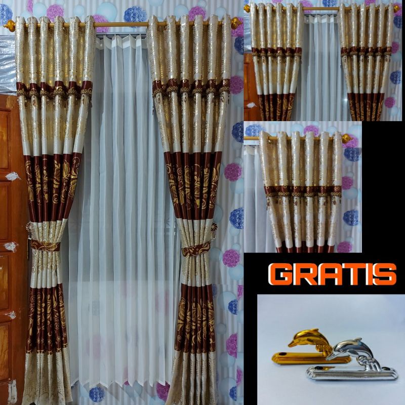 gorden blackout print mas poni samba merah hitam tebal tinggi 230 cm murah