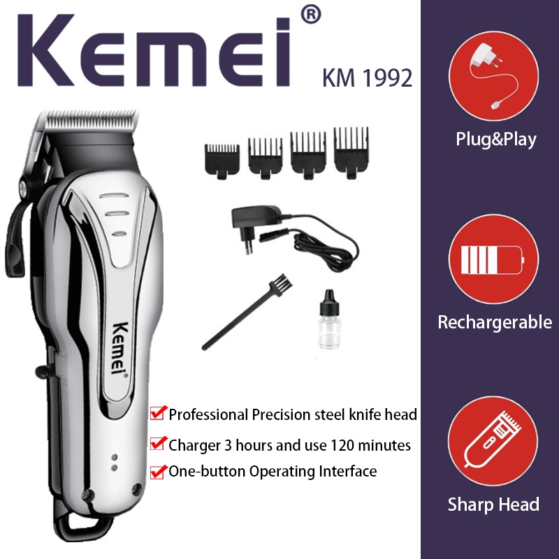 Kemei KM-1992 Rechargeable Hair Clipper Shaving Machine Tool Crum Mengkilap