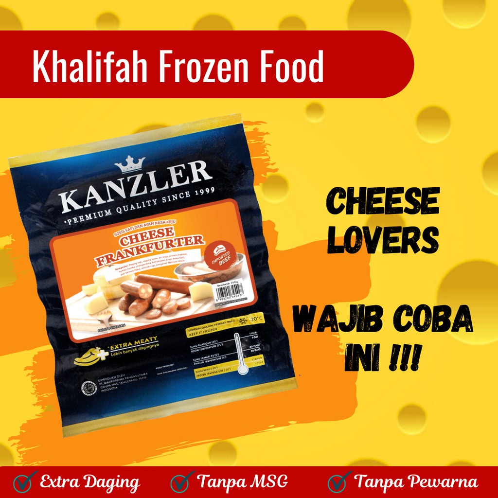 

Sosis KANZLER CHEESE FRANKFURTER 360gr / 360 gr isi 5 Sapi Jumbo Beku Siap Saji Frozen