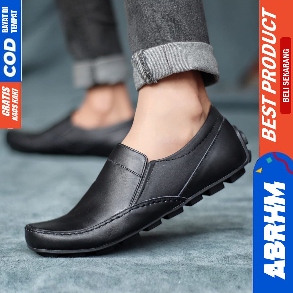 ABRHM X NIBA Sepatu Slip On Pria Kulit Asli Sepatu Pria Pantofel Kerja Sepatu Kasual Cowok / Cowo Santai Kekinian Original