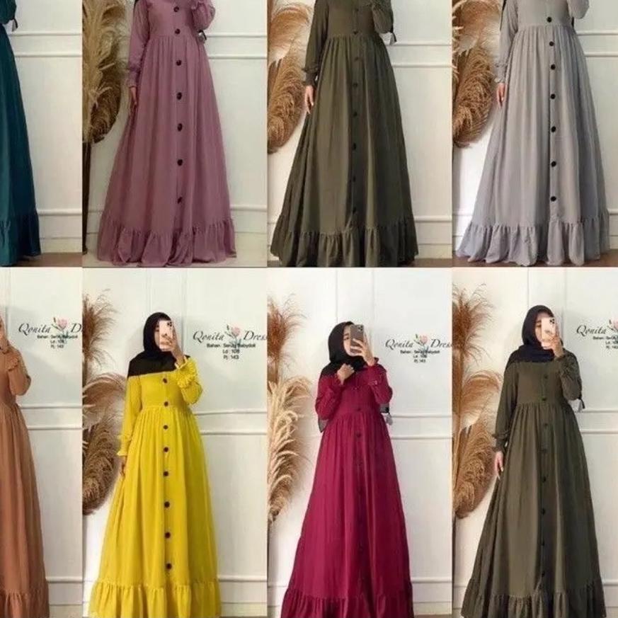 ❀ Baju Gamis Wanita Terbaru 2022 / Gamis Malaysia Terbaru 2022 / Gamis Polos Full Kancing Depan Dres