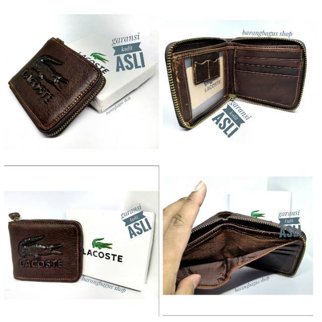 Dompet Import kulit asli pria Branded Lacoste (model seleting putar)