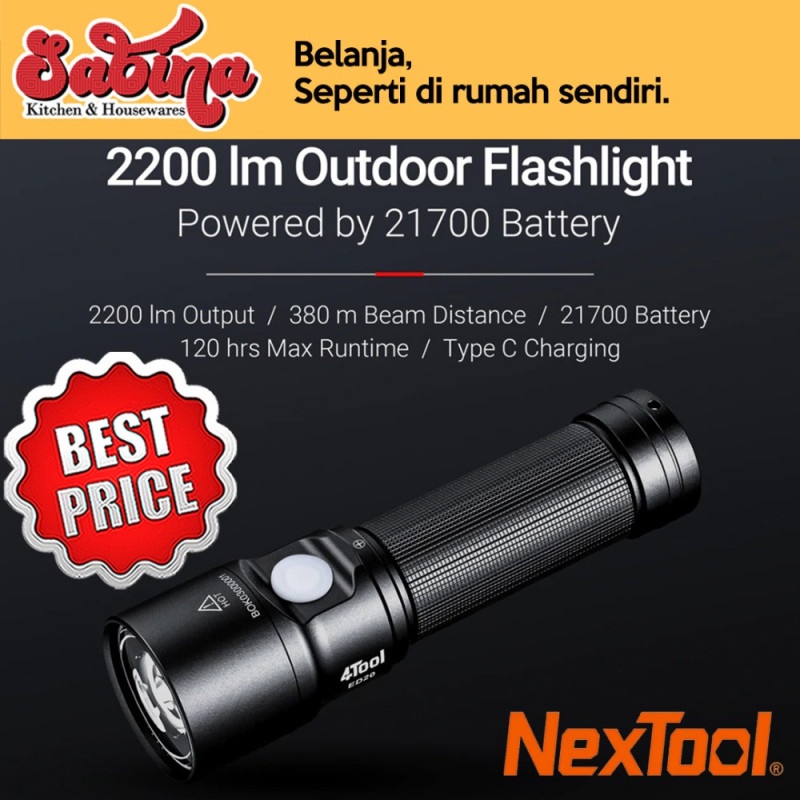 Senter LED Flashlight USB Rechargeable 4800mAh 261m 2200lm Waterproof