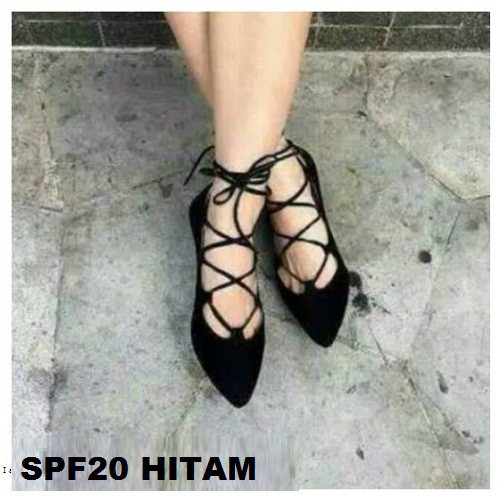 Sepatu Heels Tali Panjang Cantik Terbaru SPF20 Hitam   --SA--
