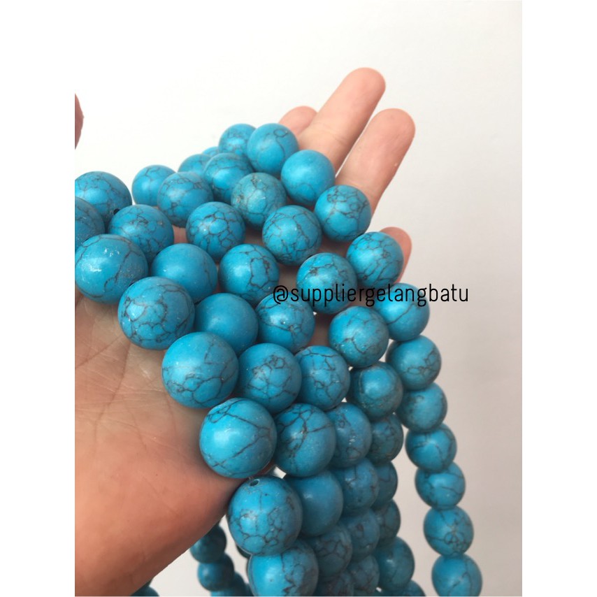 bahan batu pirus biru 16mm doff matte blue howlite stone beading blue craft aksesoris pria wanita