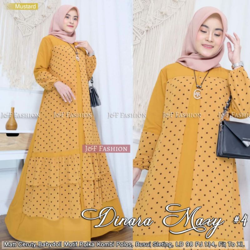 DINARA 4 MAXY Matt Ceruty Babydoll Motif Polka Kombi Polos, Busui Sleting, LD 98 PJ 134, Fit To XL