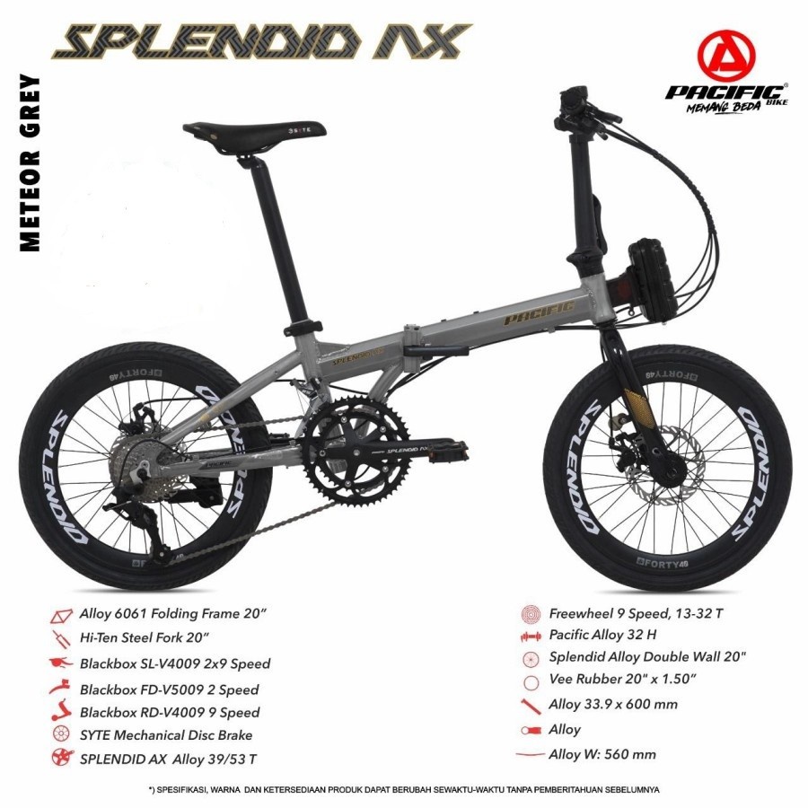 Sepeda Lipat PACIFIC SPLENDID AX 20 Inch 2x9 Speed Alloy 6061 Folding Garansi SNI-4
