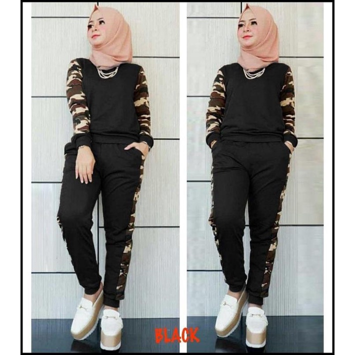 Stelan Training Loreng/Baju Senam Muslim/Baju Olahraga Muslim/Vr