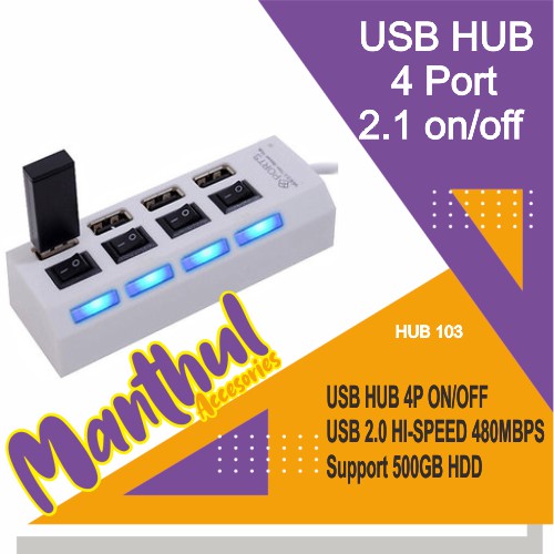 USB HUB 4 Port 2.1 480Mbps Dengan Saklar on/off