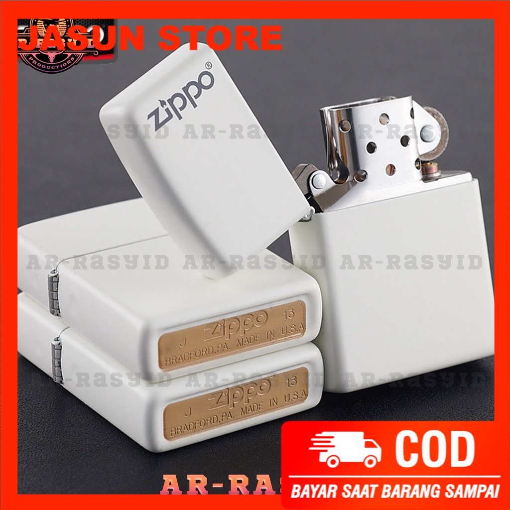 BISA COD! Korek Api Minyak Zippo Matte White Putih Logo 214 ZL