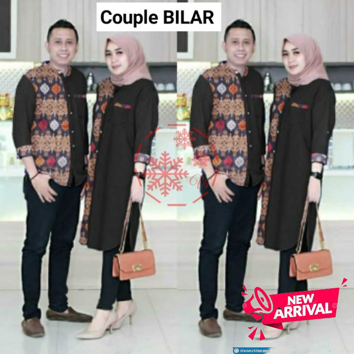 Nibras Couple Sarimbit Terbaru 2021 Baju Keluarga Muslim Koko Gam TZ641 Couple Bilar Hitam [Baju C