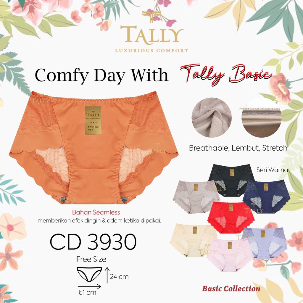 TALLY CD CELANA DALAM SEAMLESS RENDA 3930 I FIT XL | FREE SIZE I BAHAN NYLON MIX RENDA