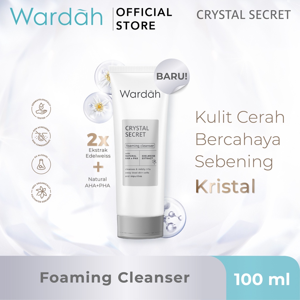 Wardah Crystal Secret Foaming Cleanser with Natural AHA+PHA 100 ml - Sabun Cuci Muka Mencerahkan