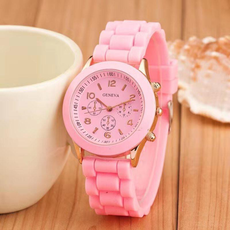 Jam tangan wanita analog geneva  strap silicon cantik murah