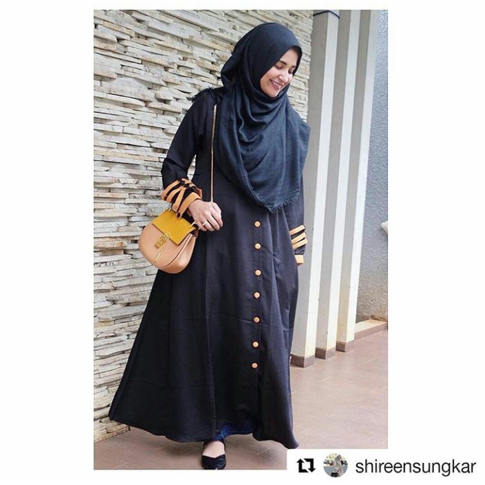 Abaya Syakira Black Gold Katun Toyobo Busui Original Greenism