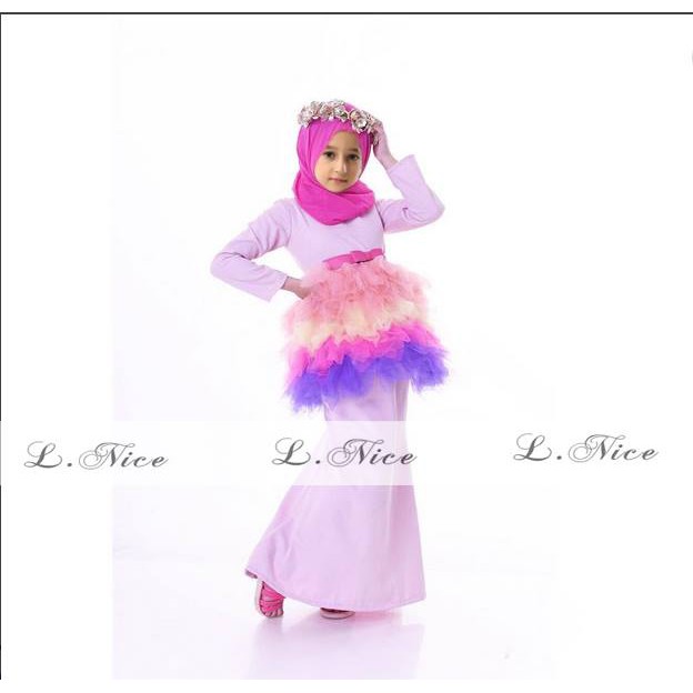 SETELAN TUTU PURPLE PINK Baju Anak Import Atasan Rok Busana Muslim Hijab Kerudung Pashmina