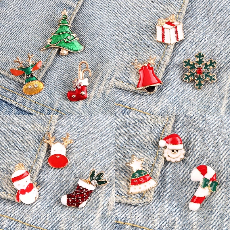 Creative Santa Claus Christmas Tree Modeling Metal Badge Pins/ Cute Denim Coat Lapel Anime Brooch