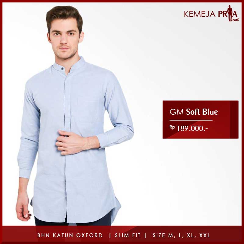 Baju Gamis Pria Muslim Biru Soft Lengan Panjang Body Fit - GM SOFT BLUE
