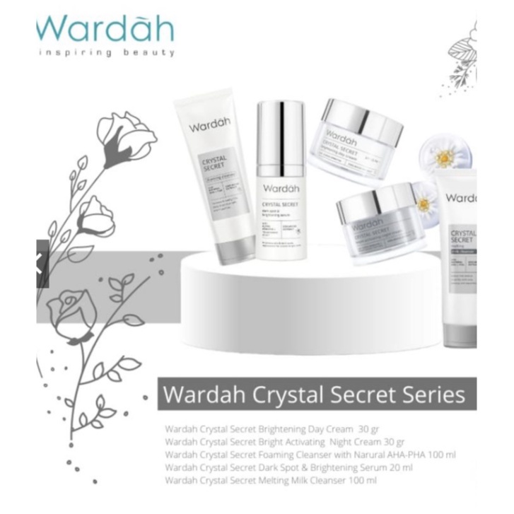 Wardah PAKET Crystal Secret (5 ITEM - F/W - D/N 15 ml - PURE 50ml - SERUM )