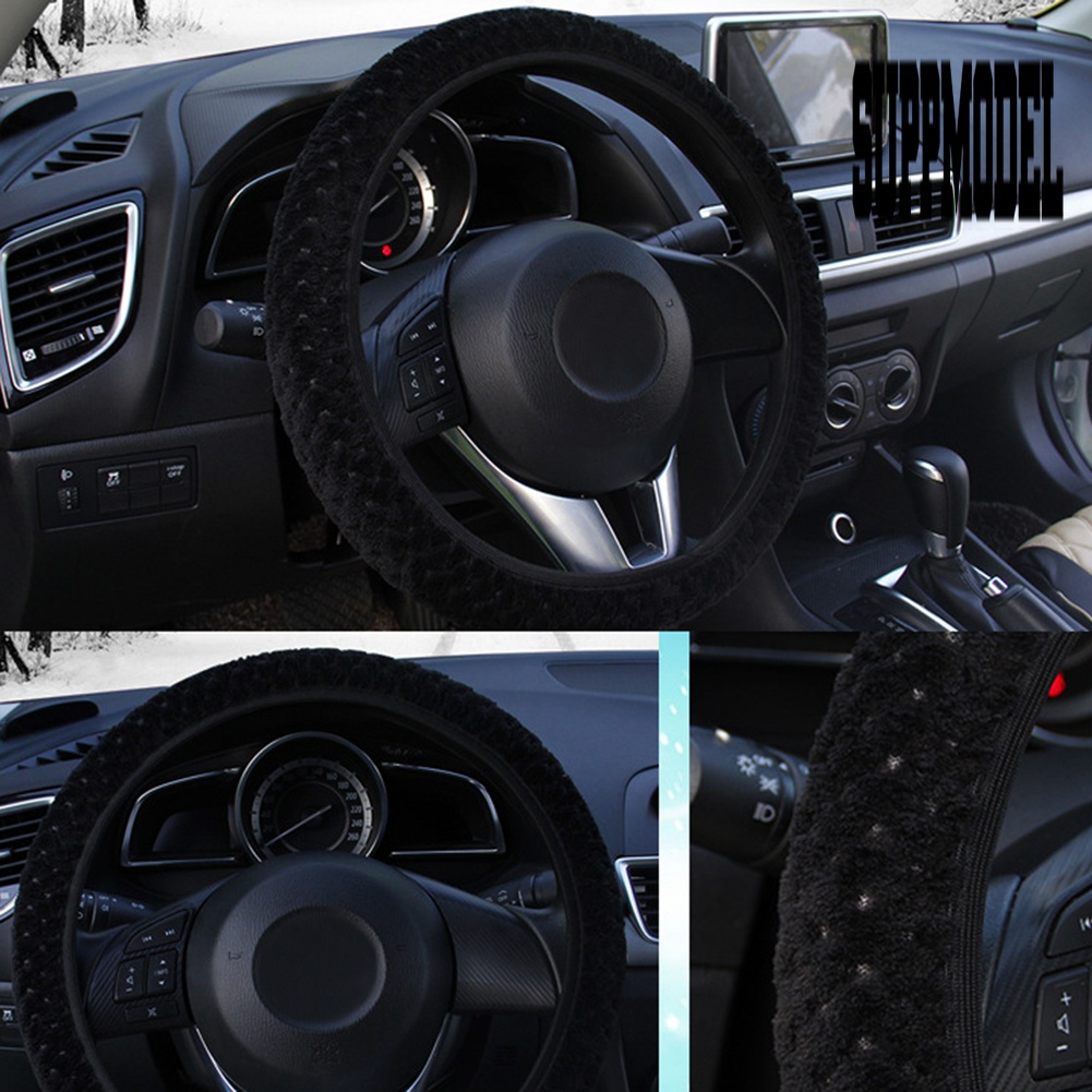 Sarung Setir Mobil Bahan Plush Hangat Anti Slip Untuk Musim Dingin