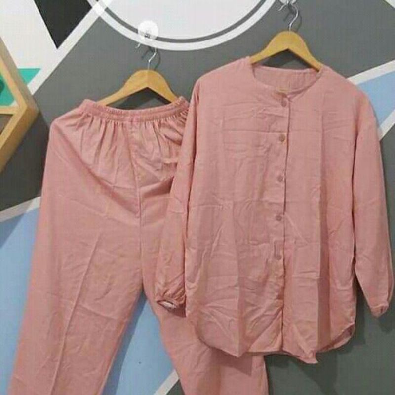 Pajamas Zahira -Pajamas Polos Rayon Tangan Panjang /Kancing Depan -piyama Wanita polos rayon tangan panjang/Baju tidur/pajamas jumbo-3