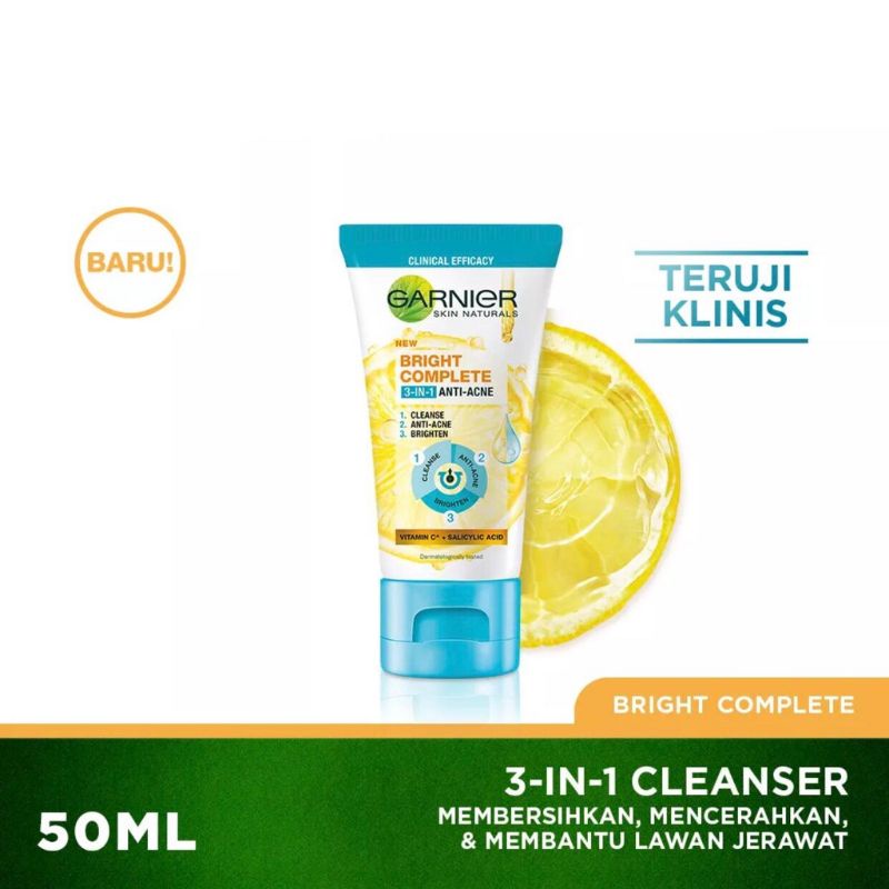 Garnier Bright Complete 3-in-1 Anti Acne Facial Wash Skin Care 90 ml | Wajah Cerah Bebas Jerawat