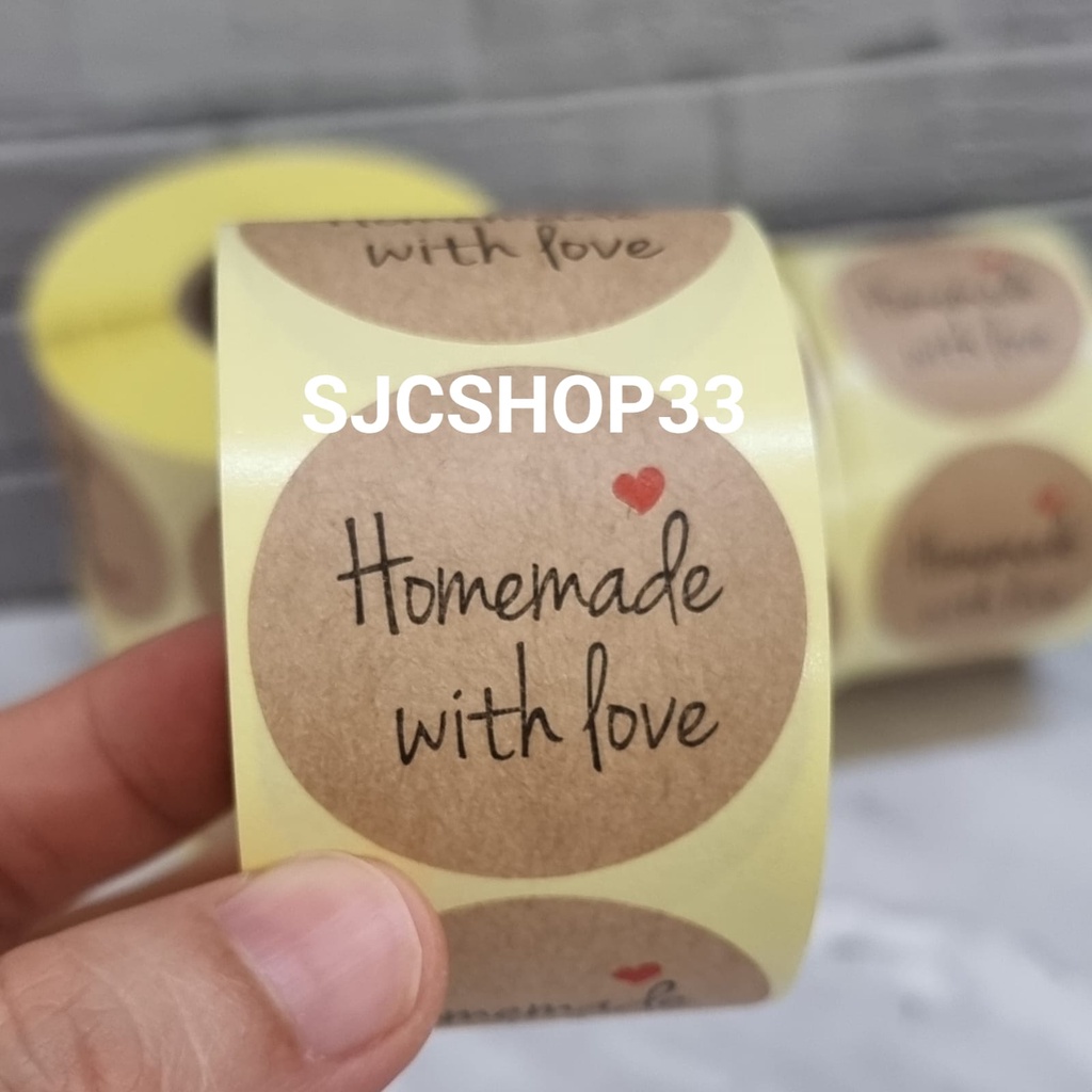 

1 roll isi 350 pcs label thank you kraft homemade with love 3,8 cm