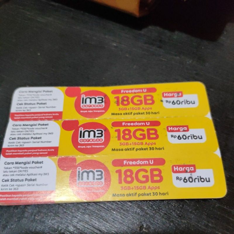 Voucher Indosat Unlimited 18GB (3GB+15GB Apps)