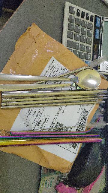 Sendok Garpu Sedotan Set Dengan Pouch