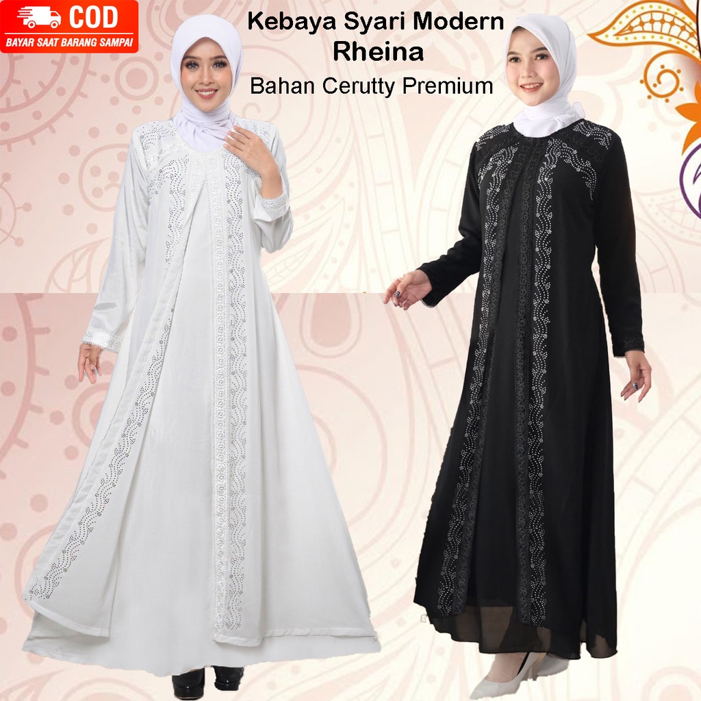 Gamis Syari Modern Mewah Bahan Cerutty Premium Warna Hitam Putih Tulang Terbaru | Busana Muslim Wani