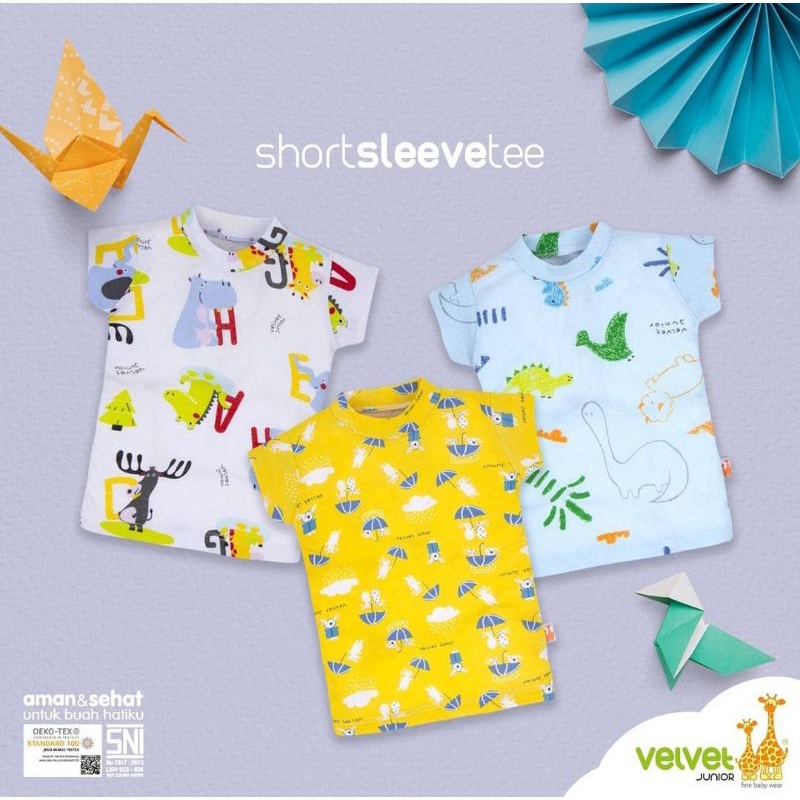 Velvet Junior Oblong Bayi Pendek Print Baju Anak Atasan Kaos Harian laki laki perempuan tokozifa25