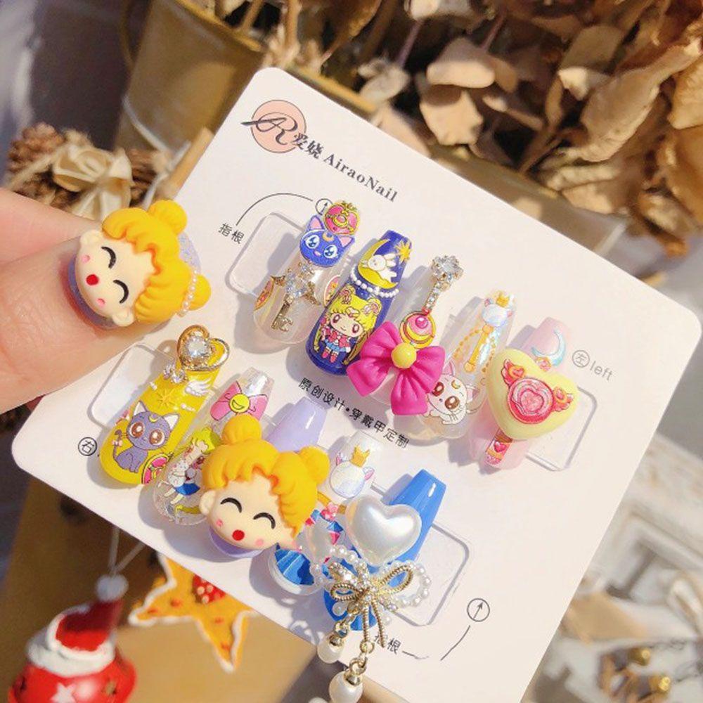 Agustina Sailor Moon Stiker Kuku Kartun Ultra-Tipis Sailor Moon Gaya Jepang Relief Kelinci Manikur Aksesoris